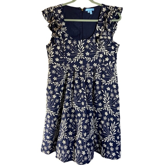 Draper James Dresses & Skirts - Draper James Navy Blue Floral Embroidered Flutter Sleeve Dress Size 12‎ Brunch